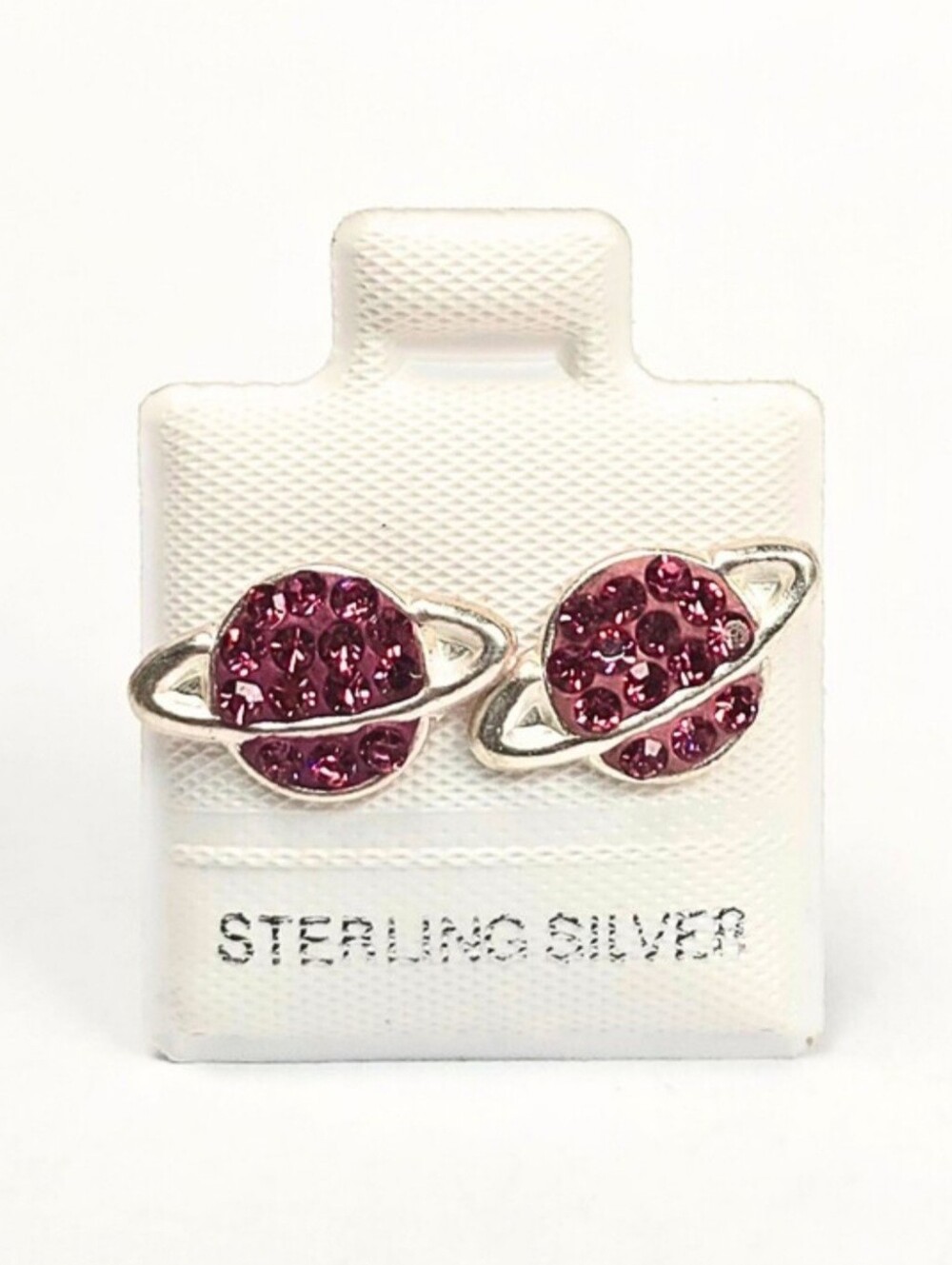 Saturn Planet CZ Pink Earrings 925 Sterling Silver Celestial Space 8.5mm
